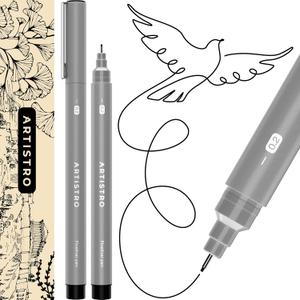 ARTISTRO Set of 2 Fineliner Pens, Black Micro Pens for Drawing, Waterproof Archival Ink, Ultra Fine Tip Pen for Illustration, Technical Pen, Sketching, Writing, Drawing, Journaling, Pair of Fine Tip