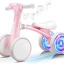 Ridego Colorful Lighting Baby Balance Bike for 1 Year Old Girls Gifts,Toddler Toys for 12-24 Month with Music,4 Silence Wheels Baby Walker,Toddler First Bike for 12-24 Month Birthday Toys Gifts (Pink)