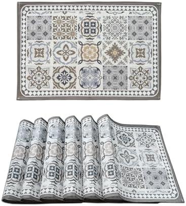 Mandala Bohemian Placemats Set of 6 Washable Table Placemat Boho Mat Fabric Cloth Vintage Flower for Farmhouse Kitchen Outdoor Dining Decor 12x18 Inch (Style C)