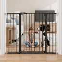 Mumeasy 36" Extra Tall Baby Gate for Stairs, 29.7-51" Wide Dog Gates Indoor for Doorways with Easy Walk Thru, Auto Close Pet Safety Gate for House, Pressure Mounted Metal Child Gate with Door, Black