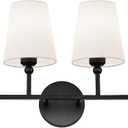 Bathroom Light Fixtures, 4 Light Matte Black Vanity Lights with Flared White Fabric Shade, 28 Inch Wall Sconce, Modern Sconces Wall Lighting for Hallway Bedroom, VL837-MB-4