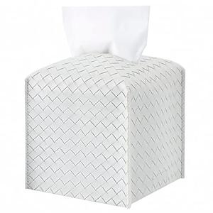 Tissue Box Cover PU Leather Tissue Holder Square Facial Tissue Case Facial Paper Organizer Dispenser for Bathroom, Vanity Countertop, Tabletop, Car, Misty Gray