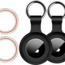 1|2|4Pack for Apple AirTag Holder,for Air Tag 2nd &1st Genaretion,Waterproof GPS Tracker Air Tag Keychain with Cover Anti-Scratch Silicone for Air-Tag Case for Pets,Kids,Bags,Luggages-Black+Black