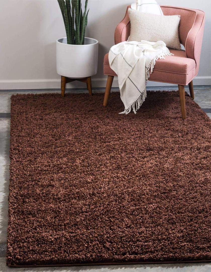 Unique Loom Solid Shag Collection Area Rug (7' 10" x 10' Rectangle, Chocolate Brown)