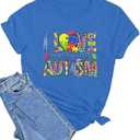 Autism Awareness Shirt Women Autistic Support Graphic Shirts Special Education Tops Casual Mental Health Short Sleeve Tee Light Blue, Light Blue Large