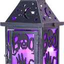 DECORKEY Halloween Decorations Indoor, 14.9" Decorative Graves&Skeleton Hands Lantern with 82" LED Lights(8 Modes; No Battery), Hanging Spooky Halloween Lanterns, Outdoor Home Room Door Party Decor