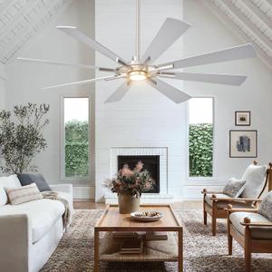 72 Inch Large Ceiling Fans, Outdoor/Indoor Modern Ceiling Fan for Patio Bedroom,6 Speed Reversible Quiet DC Motor, Dual Finish 8 Blades, Brushed Nickle