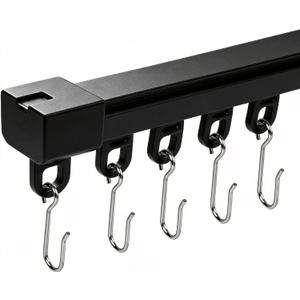 Telescoping 12FT Black Curtain Track, Retractable Ceiling or Wall Mount Rail with Hooks, Easy Install for Room Divider, Living Room, Bedroom, Wardrobe, Office, RV, Bathroom Festive Decor