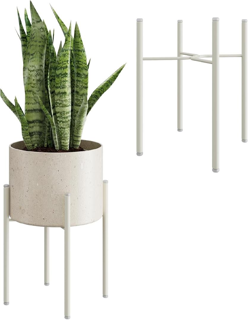 Leaf&lull Single Plant Stand Indoor Corner Plant Stand Metal Plant Holder Tall Flower stand Plant Stool Outdoor Small Plant Table Heavy-Duty Plant Riser 9 Inch Pots Mid Century Modern (White)