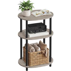 VASAGLE Side Table, Small End Table, Tall Nightstand, Steel Frame | For Living Room, Bedroom, Office, Bathroom, Heather Greige and Ink Black ULET288L101, 11.8"D x 15.7"W x 22.8"H