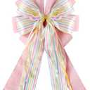 Easter Large Wreath Bow Burlap Wired Ribbbon Bow with Bunny Eggs Door Ornaments for Easter Day, Tree, Party Decorations (11x20 inch) (Easter-rabbit Ears)