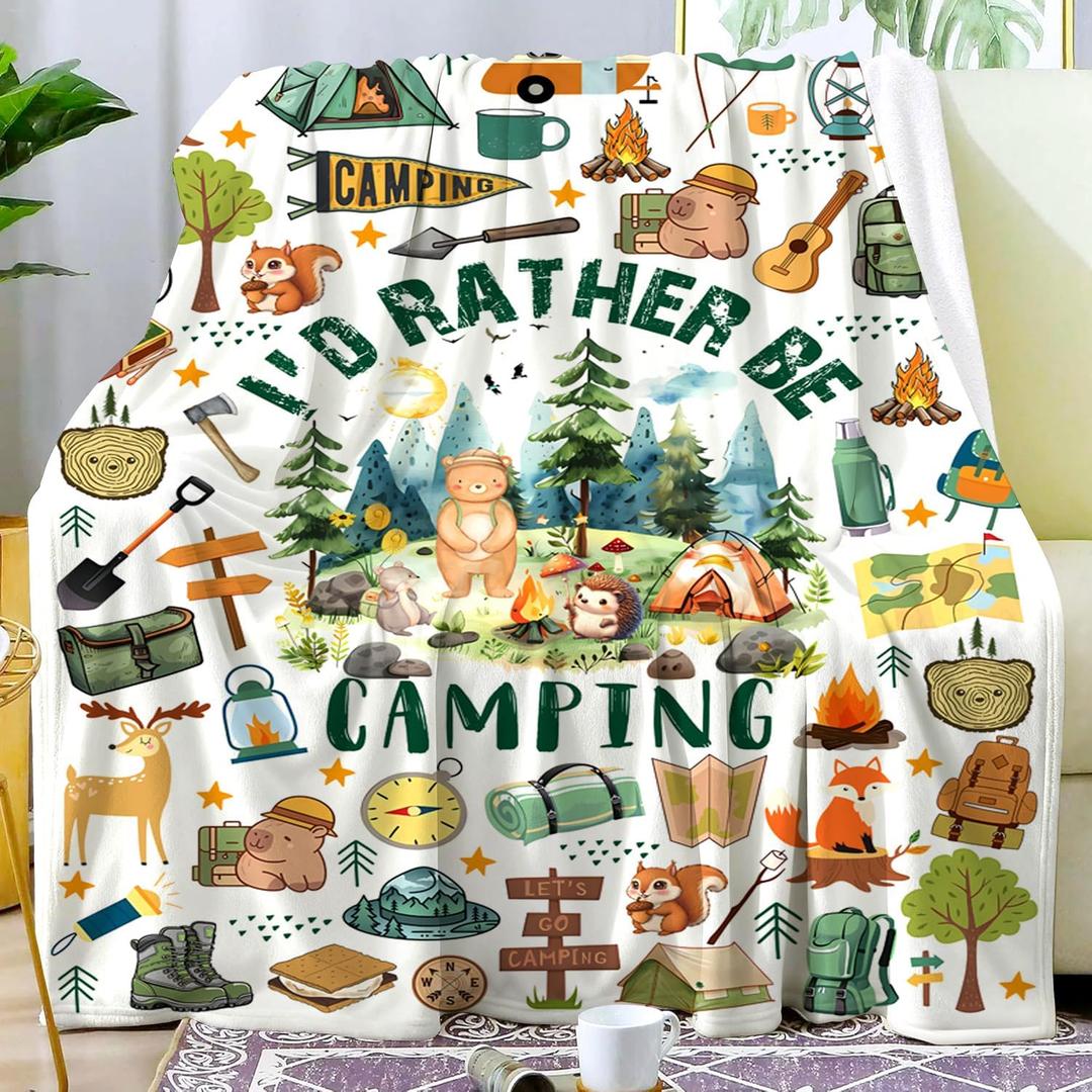 Camping Gifts for Women Stuff Cool Camping Essentials Accessories Blanket Throw Camper Plush Bedding Merch Blanket for Women Men Camper Birthday Party Decorations Room Decor 50"X40"