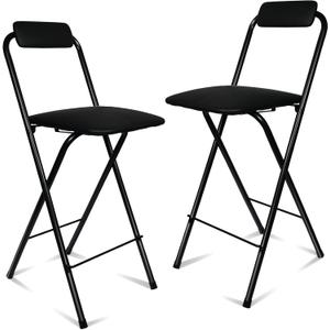 Folding Bar Stool with Back, 2PCS Tall Foldable Stool Chair Portable Adult Collapsible Counter Height Seat Leather Padded Kitchen Shop Comfortable and Sturdy 29.5 Inch