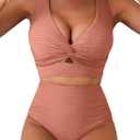 Herseas Women's Textured Bikini Sets Twist Front Top Swimsuits High Waisted Bathing Suits (Nude Pink), X-Large