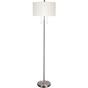 DEEPLITE Modern 2-Light Floor Lamp, Tall Standing Lamp with 2 Bulb Socket for Living Room Bedroom Office Bright Lighting, Brushed Nickel Body, White Lampshade