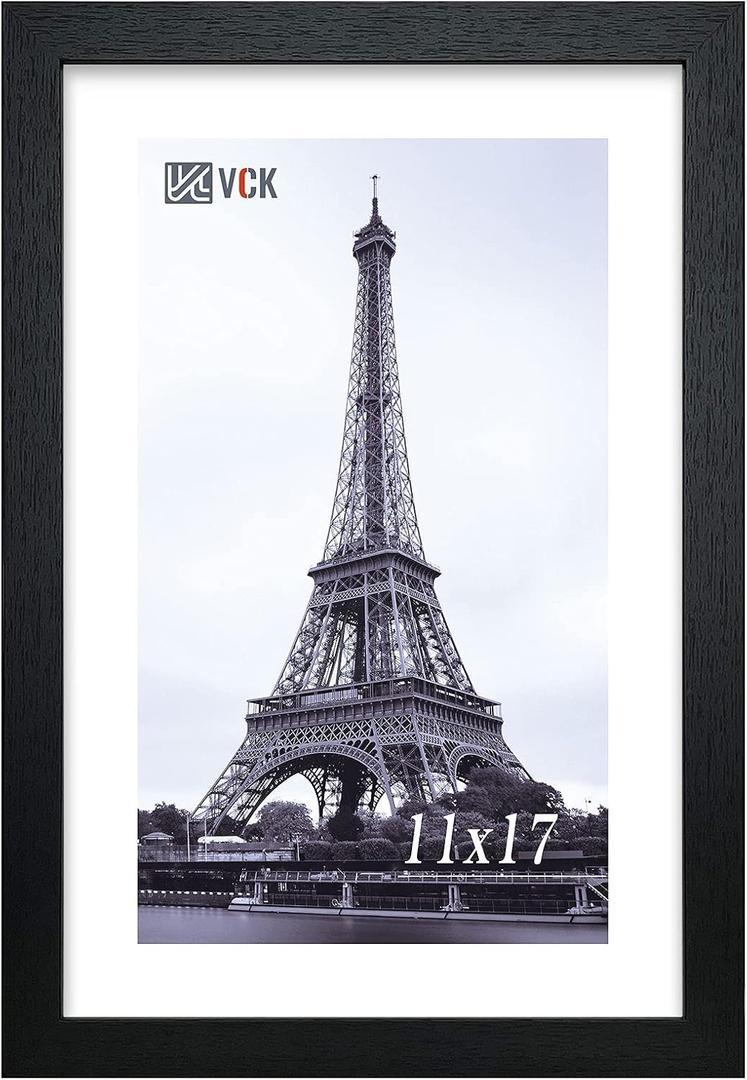 VCK 11x17 Picture Frame, Wood Black 11 x 17 Frame for Wall Mounting, Display Photo Poster Certificate, for Gallery Wall Home Office, 1 Pack