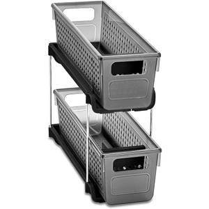 madesmart Premium Antimicrobial 2-Tier Mini Organizer Multi-Purpose Slide-Out Storage with Handles and Dividers for Home and Bath, Pack of 1, Carbon