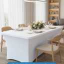 6FT White Table Cloth - 4 Pack Fitted Stretch Rectangle Spandex Tablecloth, Washable Table Cover for Party, Picnic, Wedding, Banquet, Birthday and Festival(30" x 72")