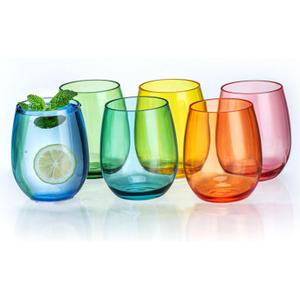 18oz Colorful Stemless Wines Cups, Shatter-Proof Acrylic Glasses Drinkware, Reusable Plastic Bar Glasses, BPA-Free, Dishwasher-Safe (Multicolor)