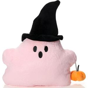 Pink Halloween Pillows for Couch Halloween Plush Gift Cute Ghost Shaped Throw Pillow Decorative Sofa Cushion for Home Living Room Bedroom Sofa Supplies Office Car Decor, 15.7 x 15.8 Inch