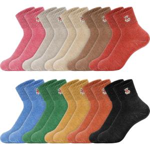 Eurzom 10 Pairs Socks Womens Crew Elastic Ankle Length Cotton Socks Aesthetic Cute Lightweight Low Cut Gifts for Women (One Size, Bear)
