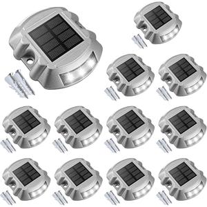VOLISUN Solar Deck Lights Driveway Dock Lights, 12-Pack Led IP67 Waterproof Outdoor Warning Step Lights for Driveway Sidewalk Garden Pathway Yard(White)