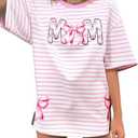 Oversized Mama Shirts Women Pink Bow Graphic Mom Tshirt Funny Mom Life Tee Casual Mama Gifts Short Sleeve Tops Large