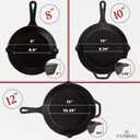 Cuisinel Cast Iron Skillets Set + Glass Lids - 8"+10"+12"-Inch Frying Pans + Silicone Handle Holder Covers - Pre-Seasoned Oven Safe Cookware - Indoor/Outdoor Use - Grill, Stovetop, Camping Fire Safe