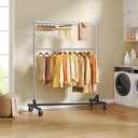 Hoctieon Double Rod Z Rack, Rolling Clothes Racks with Z-Base, Adjustable Clothing Rack, Standing Clothes Rack, Metal Clothing Racks for Hanging Clothes, Portable Garment Rack, Chrome