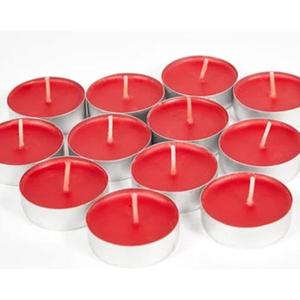 Tea Light Candles Colored Unscented Metallic Tin Cups Set of 18 Made in USA (Red) 2 Pack