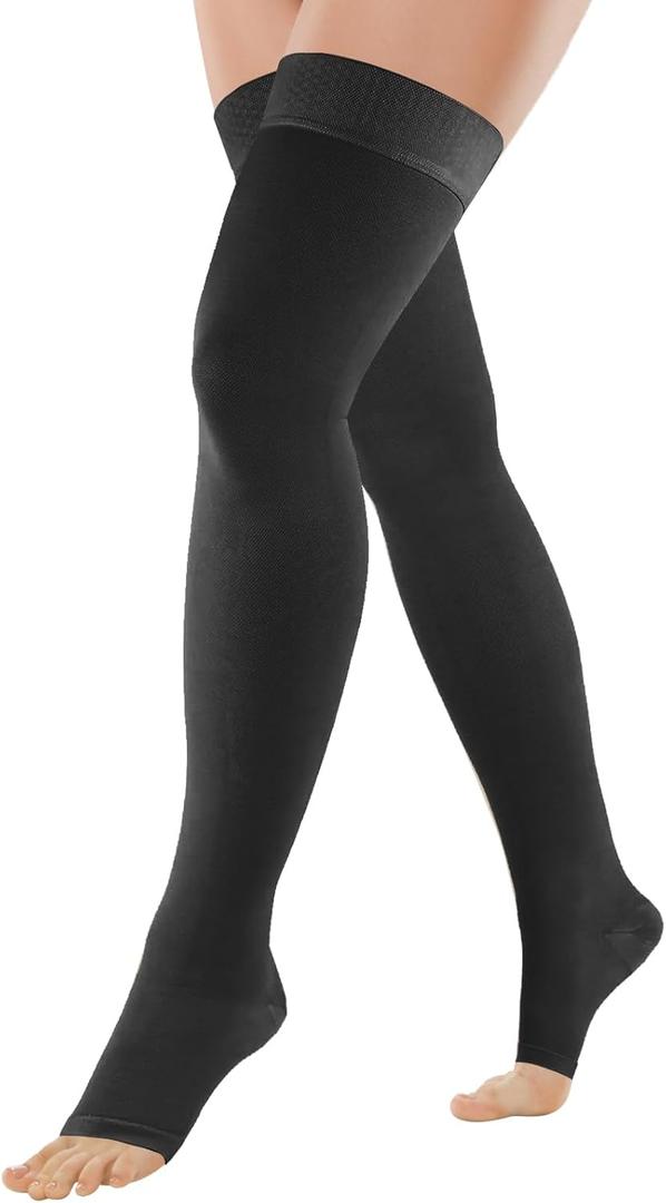 Compression Stockings for Women, Medical Varicose Vein Socks Men, 23-32 mmHg Support Leg Compression Sleeve, Thigh High Length Hose, Open Toe Tights, Relieve Fatigue