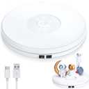 Tuanse 10 Inch Electric Motorized Rotating Turntable Cup Display Stand with LED, 44 lb Centric Loading for Table, 360 Degree Product Display Stand for Shop Jewelry Photography Video(White)