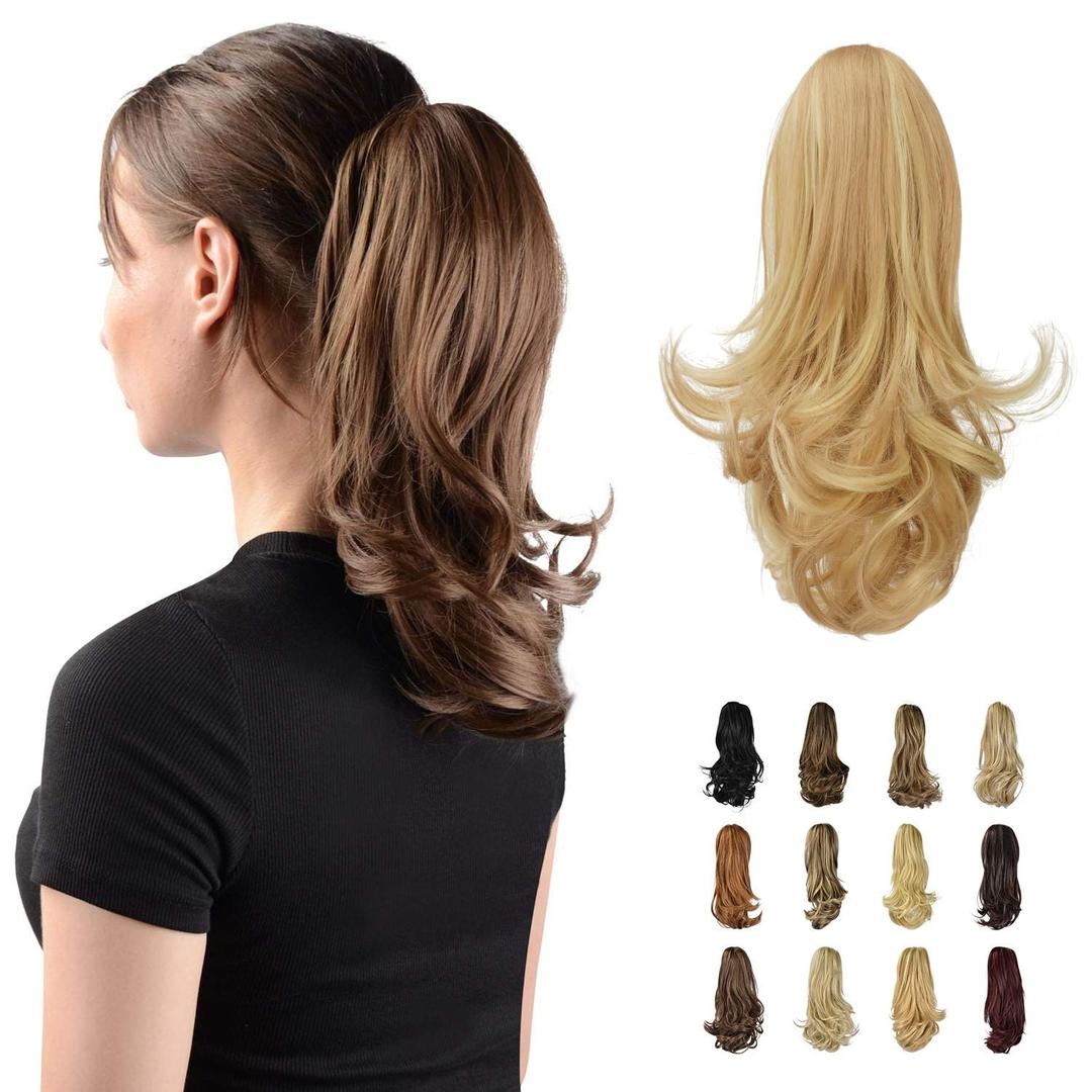 SOFEIYAN 13" Ponytail Extension Long Curly Ponytail Clip in Claw Hair Extension Natural Looking Synthetic Hairpiece for Women, Light Blonde/Platinum Blonde mix