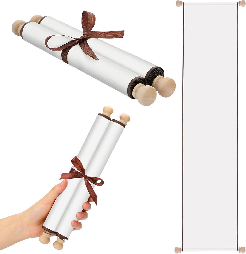 Epakh 1 Pcs Blank Scroll Paper with Wood Rods for Naughty or Nice List, Writing, Wedding Vows, Drawing, Cosplay Prop, Renaissance, Tabletop Role (7.5 x 30 Inch, White)