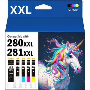 2 x KASAT PGI-280XXL/CLI-281XXL Ink Cartridge Replacement for Canon 280 281 Ink Cartridges for Canon TR8620a TR8520 TR8620 TR8600 TR7520 TS6120 TS6220 TS9120 TS6320 Printer (PGBK & BK/C/M/Y 5 Pack Combo)