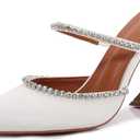 Vertundy Women's Mule Heels Rhinestones Strappy Stiletto Slide Pumps Slip On Sexy High Heels Sandals Closed Pointed Toe Backless Dressy Wedding Party Summer Shoes (6.5, White)