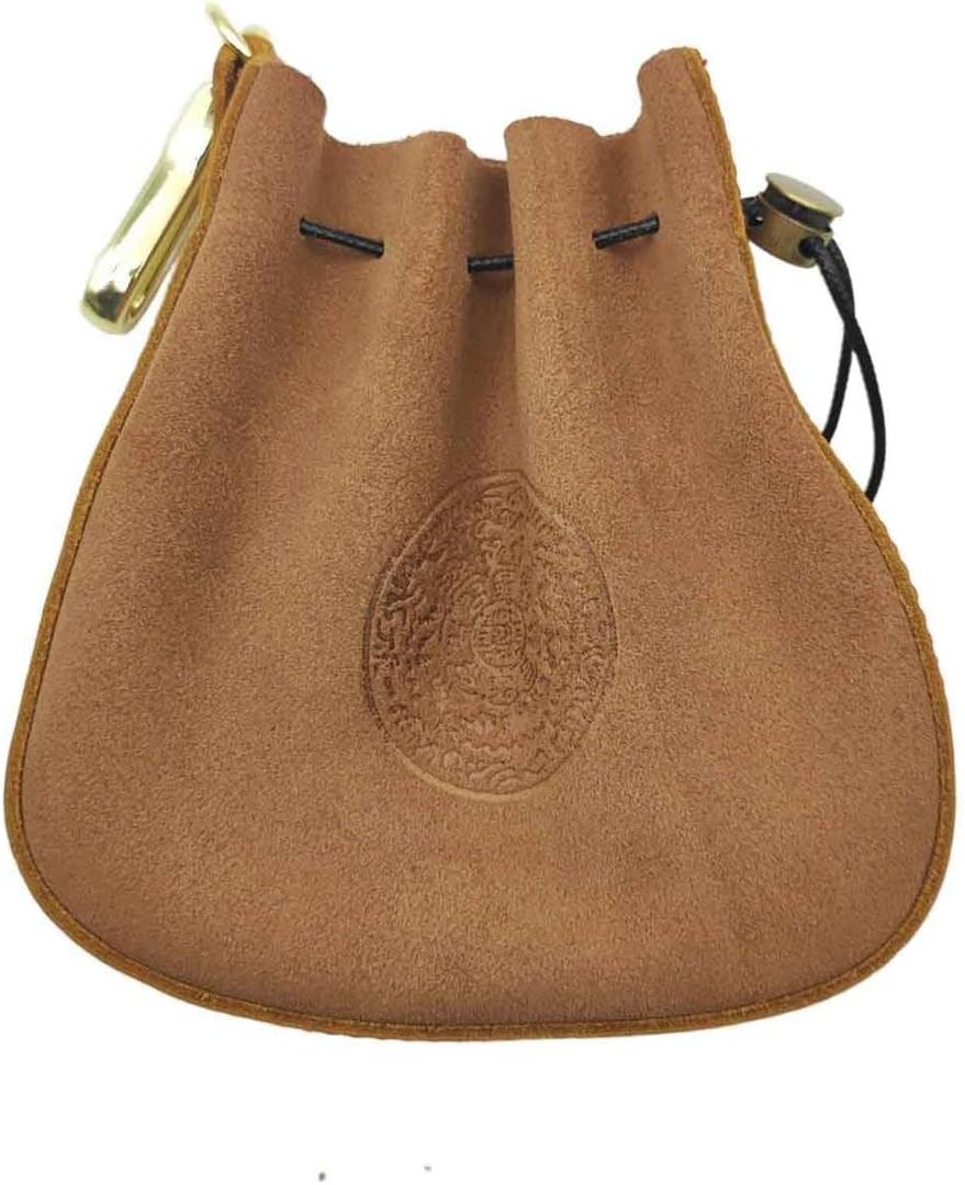 Vintage Mini Coin Bag, Genuine Drawstring Coin Pouch Coin Organizer Mini Coin Purse Change Holder Key Bag for Men and Women (Brown)