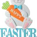 Glitzhome Easter Yard Signs Decorations Outdoor 30" H Metal Happy Easter Bunny Yard Stakes Hanging Wall Decors Standing Decorations