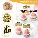 4 x Gold Graduation Cupcake Toppers 2026, 36pcs Glitter Cupcake Toppers for Class of 2026 Party Decoration Cap Diploma Done Congrats Grad Picks for Food Dessert Graduation Party Supplies