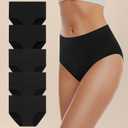 5-Pack Women's High-Waisted Cotton Underwear - Comfortable Full Coverage Panties for Ladies (Black, M)