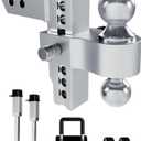 RETRUE 6 Inch Rise/Drop Hitch Ball Mount(Fits 2 Inch Receiver), Adjustable Trailer Hitch, 12,500 LBS GTW- Heavy Duty Aluminum Tow Hitch for Truck with Hitch Tightener & 2 Anti-Theft Locks (Silver)
