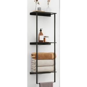 Towel Storage for Bathroom, 3 Tier Towel Rack with Shelf and Towel Bar, Wall Mounted Towel Racks for Bathroom Towel Storage and Organizer - Matte Black