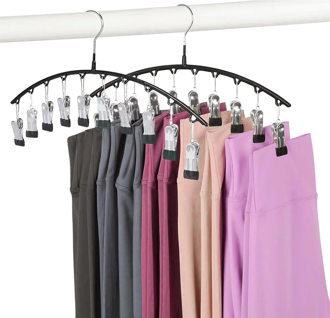 Legging Hangers for Closet Organizer, Hat Hangers for Closet 2 Pack with 10 Clips Holds 20 Leggings, Legging Hanger, Pants Storage Organizer Suitable for Socks, Panties, Underwear, Pants (Black)