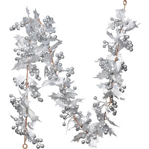 Lvydec Artificial Berry Garland Christmas Decoration - 6ft Silver Garland with Glitter Berries and Holly Leaves for Holiday Fireplace Mantel Table Decorations Lvydec Artificial Berry Garland Christmas Decoration - 6ft Silver Garland with Glitter Berries and Holly Leaves for Holiday Fireplace Mantel Table Decorations