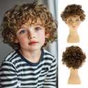 Short Curly Brown Child Wig Synthetic Halloween Costume Party Cosplay Hair Wig for Kids Boys