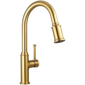 Lava Odoro Bronze Gold Kitchen Faucet with Pull Down Sprayer, Brushed Brass Kitchen Sink Faucet, Single Hole Kitchen Faucet with 3-Function Sprayer, Deck Plate Included, Spot-Free, 1.8 GPM, KF421-BB