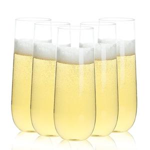Bestluck 48 Pack 9 oz Stemless Plastic Champagne Flutes, Clear Disposable Champagne Toasting Glasses, Shatterproof and BPA-Free Drinkware for Party & Graduation & Wedding