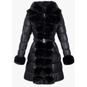 RISISSIDA Women Winter Fur Lined Coat,Puffer Jacket with Long Fur Trim Hooded,Warm Leather Bubble Overcoat Cold-resistant, 1XL