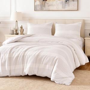 Amazon Basics Duvet Cover Waffle Weave Microfiber 3-Piece Cotton-Like Soft Bedding Set, with 1 Duvet Cover with Zipper and 2 Pillow Shams, Comforter Not Included, King, Dark Grey Striped