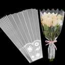 Leinuosen 150 Pcs Flower Bags for Bouquet Plastic Transparent Floral Wrapping Bags 11 x 17 Inch Clear Bouquet Sleeves Bulk with Lace Decor Disposable Shop Packaging for Valentine